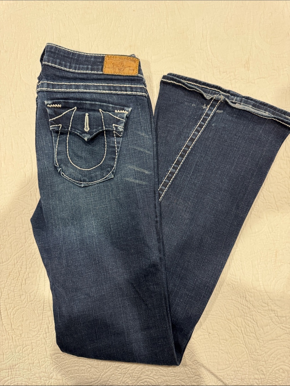 True Religion Women's Dark Blue Bootcut Jeans with Contrast Stitching - Picture 2 of 4
